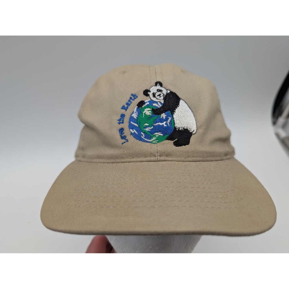 Otto Cap Love the Earth Panda Globe Snapback Hat Tan Khaki Baseball Cap
